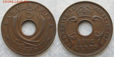 Брит Вост Африка 5 центов 1939  до 21-07-19 в 22:00 - Брит Вост Африка 5 центов 1939 KN    8891