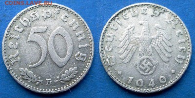 Германия (Третий рейх) - 50 рейхспфеннигов (В) 1940 до 25.07 - Германия - Третий рейх 50 рейхспфеннигов 1940