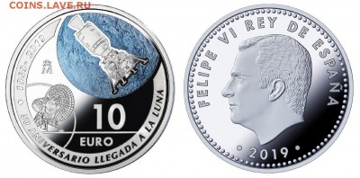 НОВОСТИ - Испания 10 евро 2019 - 50 лет высадки на Луну