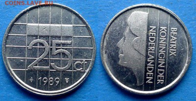 Нидерланды - 25 центов 1989 года до 11.08 - Нидерланды 25 центов 1989
