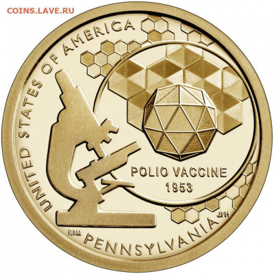 1 доллар — «Изобретения Америки» ("American Innovation") - 2019-american-innovation-one-dollar-coin-pennsylvania-proof-reverse-768x768