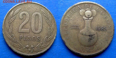 Колумбия - 20 песо 1985 года до 5.10 - Колумбия 20 песо, 1985