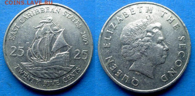 Восточные Карибы - 25 центов 2007 года (Парусник) до 20.10 - Восточные Карибы 25 центов, 2007