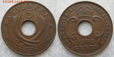 Брит Вост Африка 5 центов 1939 до 20-11-19 в 22:00 - Брит Вост Африка 5 центов 1939 KN    8891