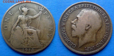 Великобритания - 1 пенни 1913 года до 30.11 - Великобритания 1 пенни, 1913