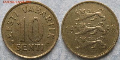 Эстония  6 монет 1991-2006  до 02-01-20 в 22:00 - Эстония 10 сенти 1998    9775