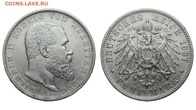 Вюртемберг. 5 марок 1907 г. Вильгельм II. До 05.02.20. - Р159.JPG