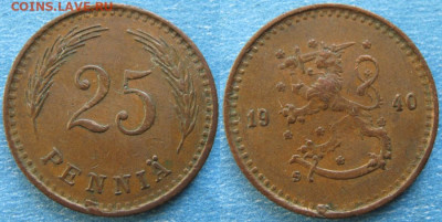 18.Монеты Финляндии - 18.49. -Финляндия 25 пенни 1940    188-ас50-9725