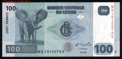 Конго 100 франков 2007 unc 10.02.20. 22:00 мск - 2