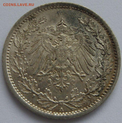 2 марки Германия Империя 1915 A. Серебро. - 1-2 марки Германия Империя 1915 A - 2