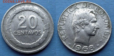 Колумбия - 20 сентаво 1968 года (магнетик) до 25.02 - Колумбия 20 сентаво, 1968
