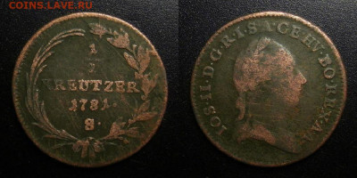 2 крейцера (1781 S) до 12.03 (22.00) - Австрия – 0,5 крейцера (1781 S)