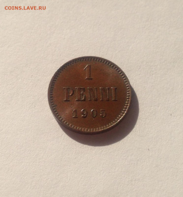 1 пенни Русская Финляндия 1905г., шт.блеск , до 17.03.20г. - 1p5