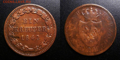 Германия (Нассау) – 1 крейцер (1842) до 15.03 (22.00) - Германия (Нассау) – 1 крейцер (1842)