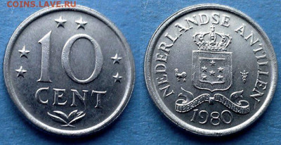 Нид. Антильские острова - 10 центов 1980 года до 1.04 - Нидерландские Антильские острова 10 центов, 1980