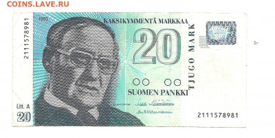 Финляндия 20 марок 1993     05.04 - 111 029