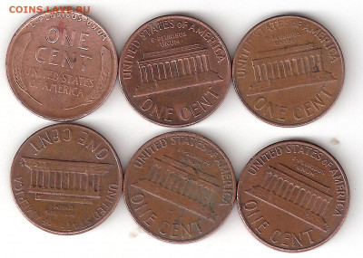 1цент 6 монет нечастые годы: 1945,66,68,73,75,76 - 1 Сент-6шт аОлд А