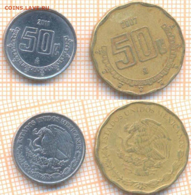 Мексика 50 сентаво 2007,2011 г., до 19.04.2020 г. 22.00 по М - Мексика 2 монеты 592