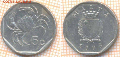Мальта 5 центов 1998 г., до 24.04.2020 г. 22.00 по Москве - Мальта 5 центов 1998 666