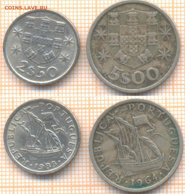 Португалия 2,5 э 1983, 5 э 1964 г., до 30.05.2020 г. 22.00 п - Португалия 2 монеты 982