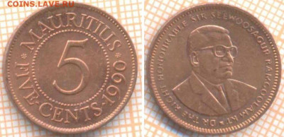Маврикий 5 центов 1990 г., до  02.06.2020 г. 22.00 по Москв - Маврикий 5 центов 1990 1004
