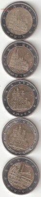 2 Евро Юбилейные Германия 5 монет ФИКС - 2Евро Юбилей Герм. 5шт А