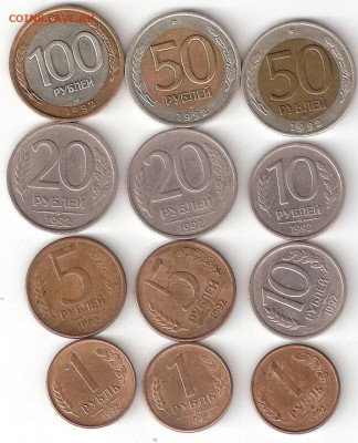 Современная Россия погодовка: 1992 год - 12 монет разных. - 1992- 12монет Р