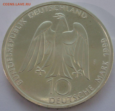 10 марок ФРГ 1999. Гёте. UNC. Серебро. - 10 марок ФРГ 1999 Гёте - 3-2