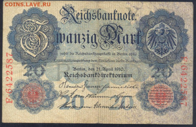 Германия 20 марок 1910 г.7.06. 20 г. 22 -00 МСК. - 20  м. 1910 1
