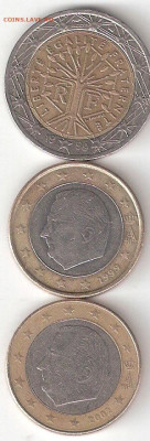 Погодовка Евро: 2 Евро 1999 Франция,1Евро 1999,2002 Бельгия - 2евро ФР-1999,1Е БЕЛЬ 1999,2002 а