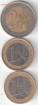Погодовка Евро: 2 Евро 1999 Франция,1Евро 1999,2002 Бельгия - 2евро ФР-1999,1Е БЕЛЬ 1999,2002 р