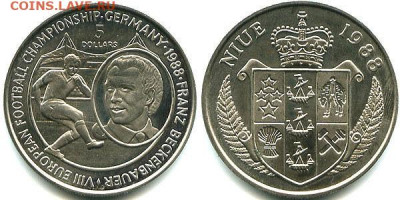 Крона Шайба Ниуэ 5$ долларов 1988 Чемпионат Европы футбол - krona_shajba_niue_5_dollarov_1988_chempionat_evropy_futbol_frg_1988