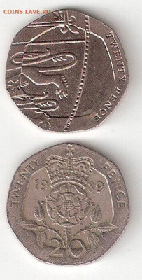 Великобритания: 2 монеты по 20 пенсов, 1989,2011 - BRITISH 20 pence 1989,2011 A