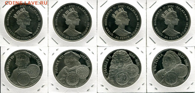 Фолкленды набор 1Кр 4шт 2001 Монархи+монеты до 16.08.20 - Falkland 50p 2001 K&Q