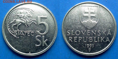 Словакия - 5 крон 1993 года до 26.08 - Словакия 5 крон, 1993
