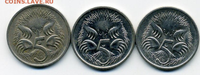Австралия 5 центов 3 шт 1967 , 93 , 99. Разные портреты. - File0639