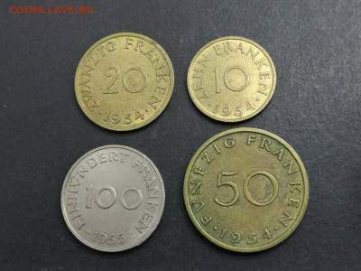 набор Саар 4 монеты 10 20 50 франков 1954 100 франков 1955 - nabor_saar_4_monety_10_20_50_frankov_1954_100_frankov_1955
