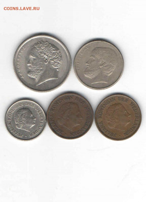 Греция, Нидерланды, набор из 5 монет, до 22.00 мск. 05.10 - греция, Нидерланды