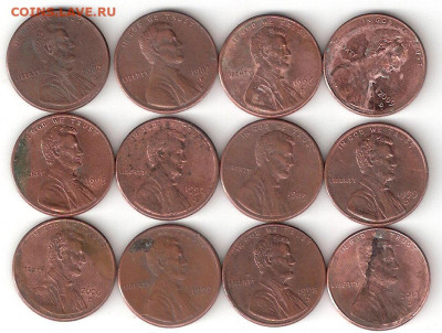 США: 1 цент 12 монет 012 пм - 1 Цент - 12шт Р  012 пм