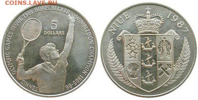 Крона Шайба Ниуэ 5$ долларов 1987 Теннис Борис Беккер - krona_shajba_niue_5_dollarov_1987_tennis_boris_bekker