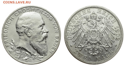 Баден. 2 марки 1902 г. 50 лет правл. Фридриха. До 31.10.20. - Р428.JPG