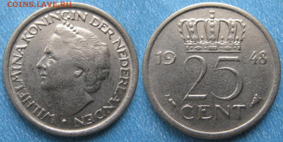 Нидерланды 25 центов 1948  до 04-11-20 в 22:00 - Нидерланды 25 центов 1948     180-ас55-9895