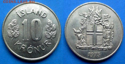 Исландия - 10 крон 1975 года до 7.11 - Исландия 10 крон, 1975