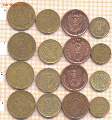 ЮАР 4 монеты, фикс 4 монеты - 25 руб - ЮАР 4 монеты1 813