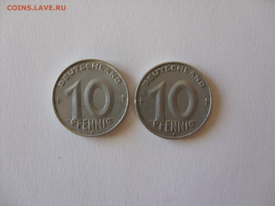 10 пфеннигов ГДР 1950 E. Наплыв (11-12 часов по циферблату н - 10 пф 1950 ГДР брак - 1