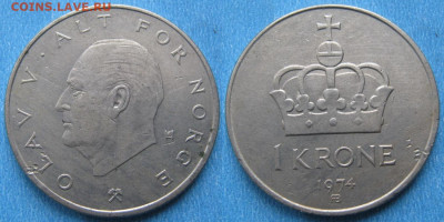 Норвегия 1 крона 1974 до 01-12-20 в 22:00 - Норвегия 1 крона 1974    190-к91-11450