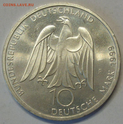 10 марок ФРГ 1999. Гёте. UNC. Серебро. - 10 марок ФРГ 1999 Гёте - 7-1
