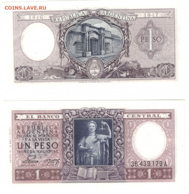 1 песо Аргентины 1947 пресс - Аргентина 1 песо 1947
