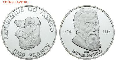 Конго. 1000 франков 2005 г. Proof. Микеланджело. До 29.12.20 - Р280.JPG