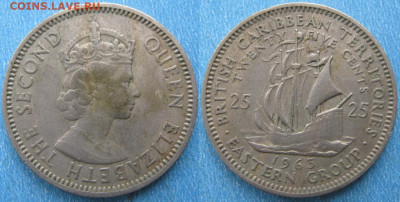 47.Монеты Карибского моря. - 47.21. -Брит Карибы 25 центов 1963      9394